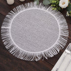 4 - Pack Placemats Fringe Edge Design White Jute Round - Rustic Boho Chic Burlap Table Decor 16" - Bell Racket Store