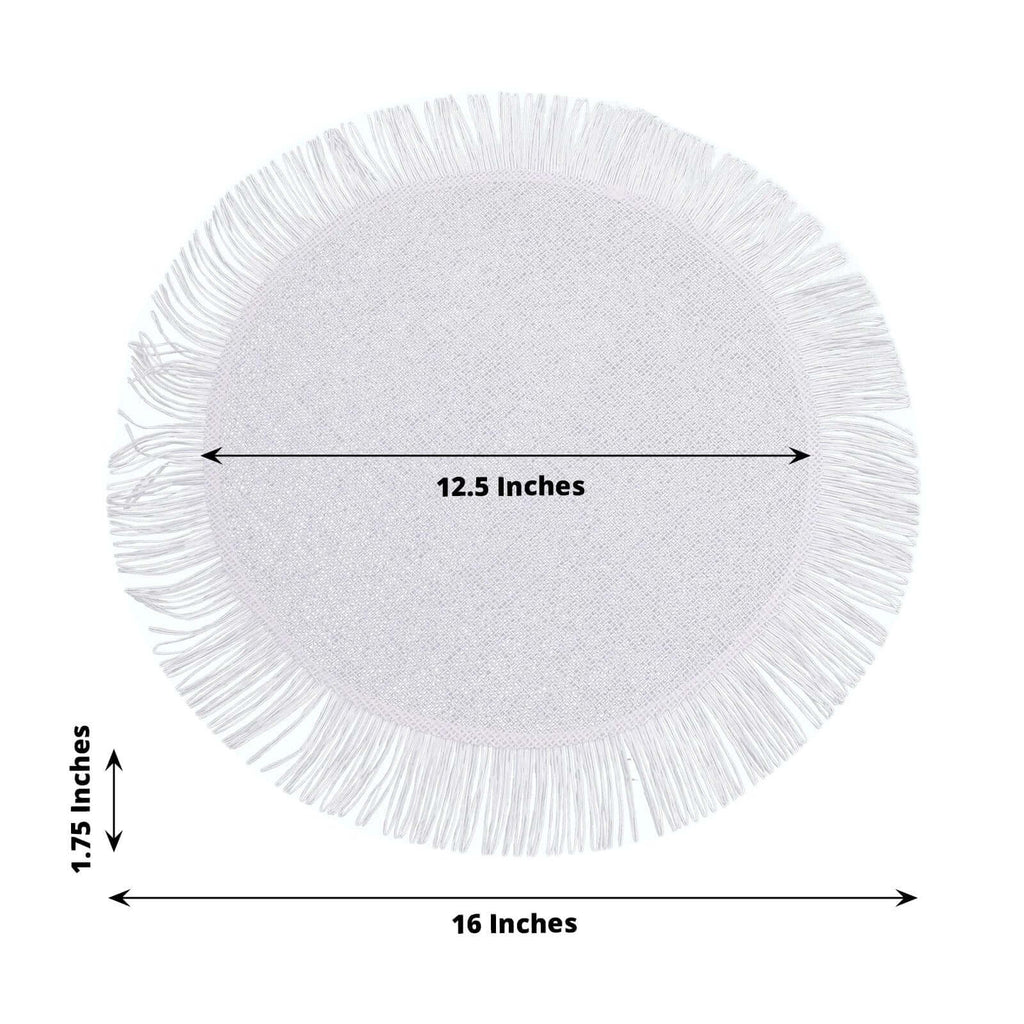 4 - Pack Placemats Fringe Edge Design White Jute Round - Rustic Boho Chic Burlap Table Decor 16" - Bell Racket Store