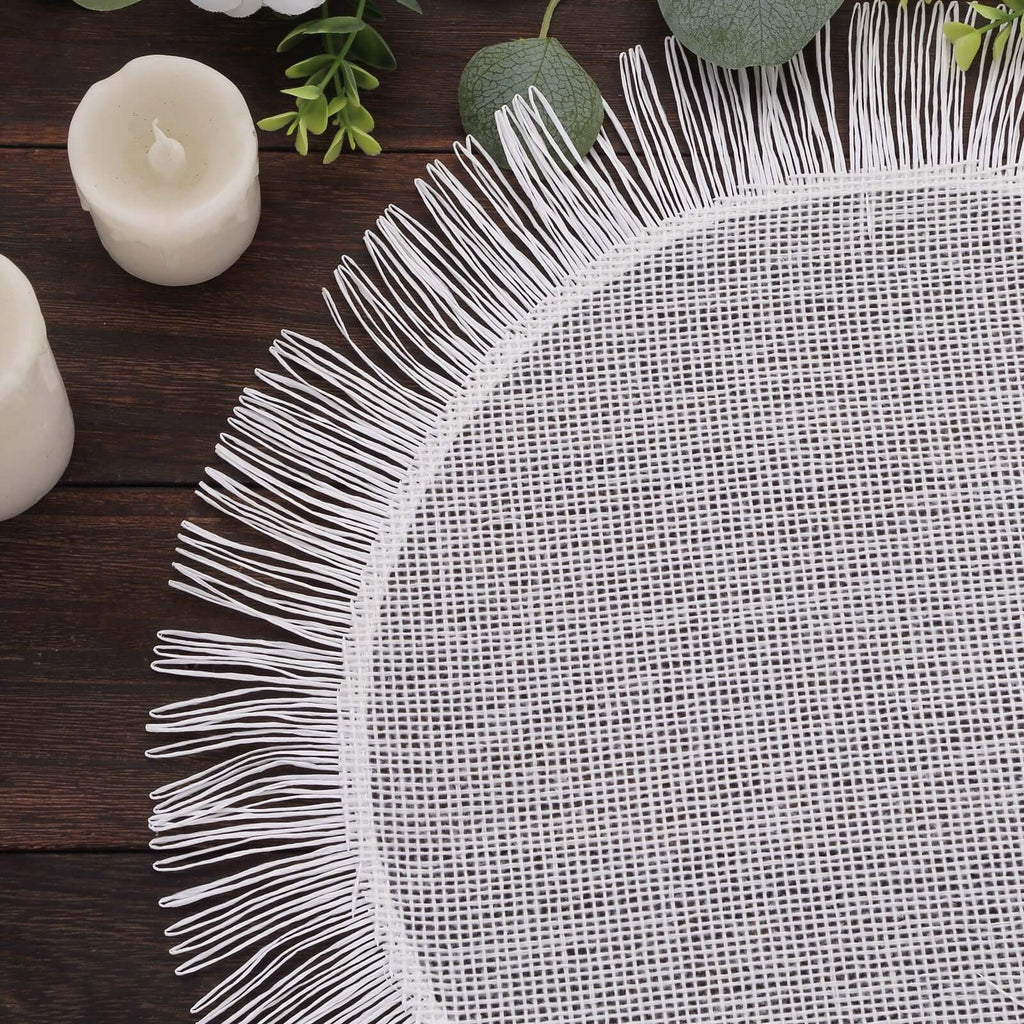 4 - Pack Placemats Fringe Edge Design White Jute Round - Rustic Boho Chic Burlap Table Decor 16" - Bell Racket Store