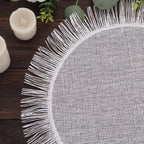 4 - Pack Placemats Fringe Edge Design White Jute Round - Rustic Boho Chic Burlap Table Decor 16" - Bell Racket Store