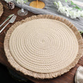4 - Pack Placemats Fringed Edge Design Natural Rustic Burlap Jute Round - Farmhouse Style Table Mats with Trim 15" - Bell Racket Store