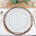 4 - Pack Placemats Fringed Edge Design Natural Rustic Burlap Jute Round - Farmhouse Style Table Mats with Trim 15" - Bell Racket Store