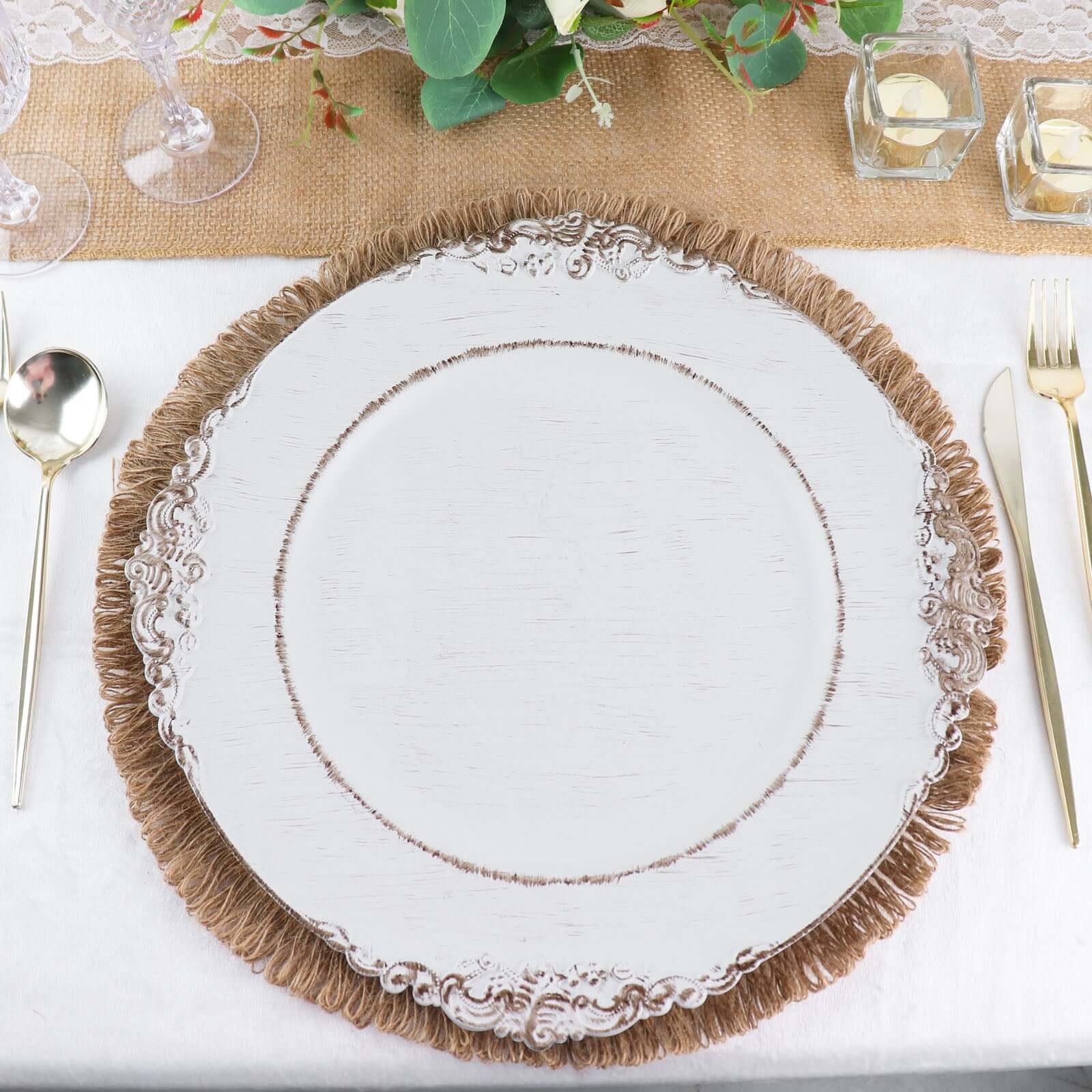 4 - Pack Placemats Fringed Edge Design Natural Rustic Burlap Jute Round - Farmhouse Style Table Mats with Trim 15" - Bell Racket Store