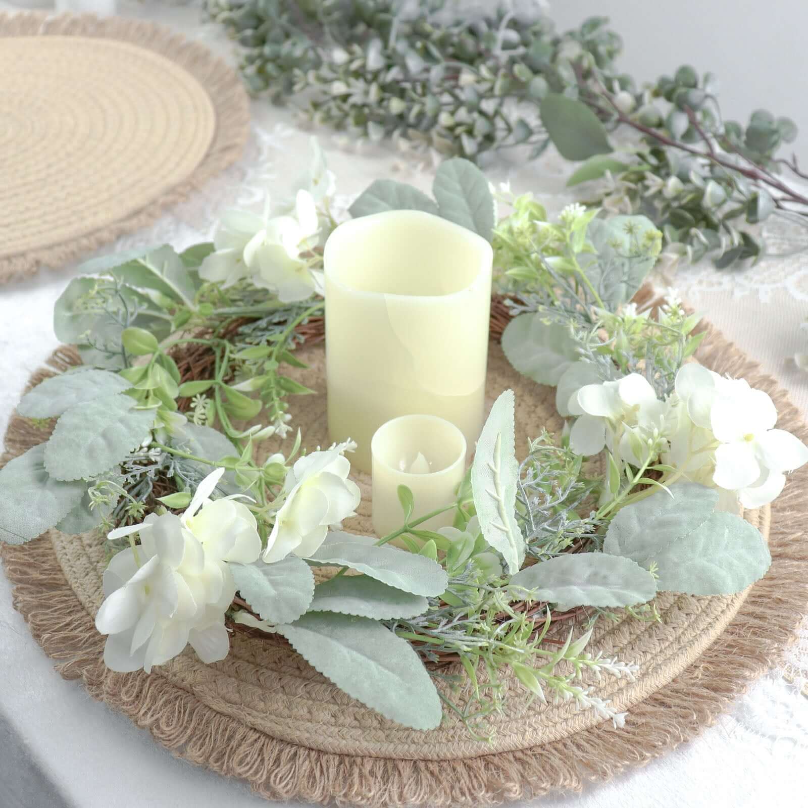 4 - Pack Placemats Fringed Edge Design Natural Rustic Burlap Jute Round - Farmhouse Style Table Mats with Trim 15" - Bell Racket Store