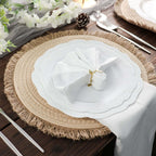 4 - Pack Placemats Fringed Edge Design Natural Rustic Burlap Jute Round - Farmhouse Style Table Mats with Trim 15" - Bell Racket Store