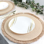 4 - Pack Placemats Fringed Edge Design Natural Rustic Burlap Jute Round - Farmhouse Style Table Mats with Trim 15" - Bell Racket Store