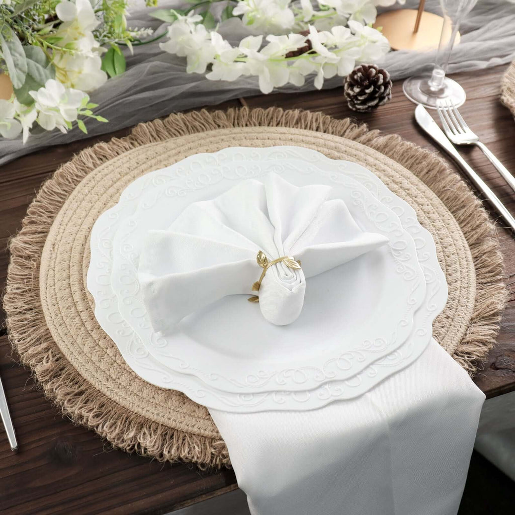 4 - Pack Placemats Fringed Edge Design Natural Rustic Burlap Jute Round - Farmhouse Style Table Mats with Trim 15" - Bell Racket Store