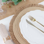 4 - Pack Placemats Fringed Edge Design Natural Rustic Burlap Jute Round - Farmhouse Style Table Mats with Trim 15" - Bell Racket Store