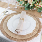 4 - Pack Placemats Fringed Edge Design Natural Rustic Burlap Jute Round - Farmhouse Style Table Mats with Trim 15" - Bell Racket Store