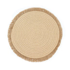 4 - Pack Placemats Fringed Edge Design Natural Rustic Burlap Jute Round - Farmhouse Style Table Mats with Trim 15" - Bell Racket Store