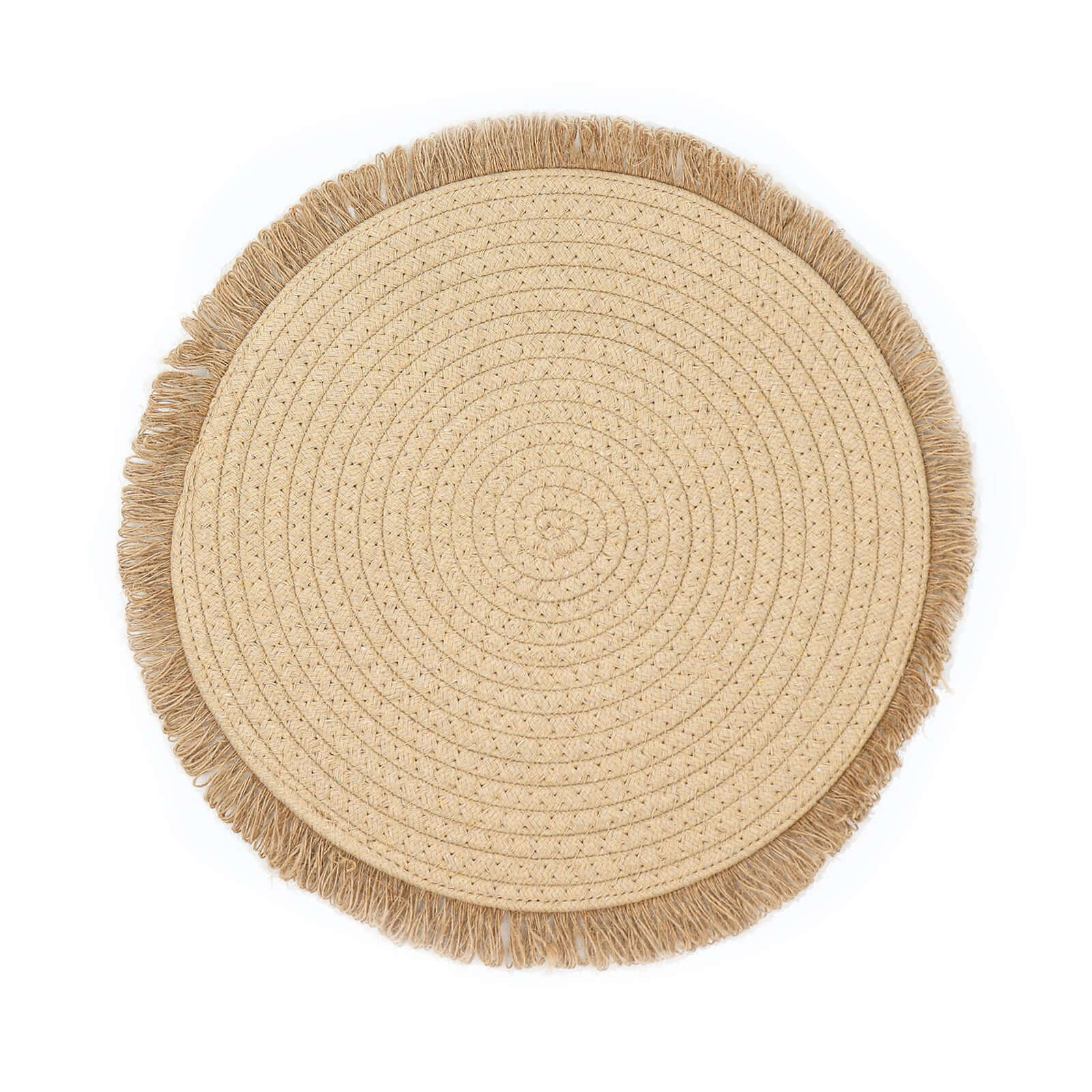 4 - Pack Placemats Fringed Edge Design Natural Rustic Burlap Jute Round - Farmhouse Style Table Mats with Trim 15" - Bell Racket Store