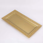 4 - Pack Plastic 14" Rectangle Serving Trays Gold with Lace Rim - Chic Decorative Table Tray Platters for Buffets Banquets Dinner Parties - Bell Racket Store