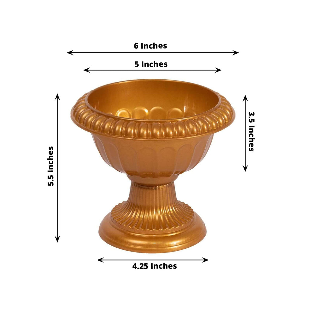 4 - Pack Plastic Flower Pot Vases Roman Style Gold - Classic Floral Urn Planter Table Centerpieces 6" - Bell Racket Store