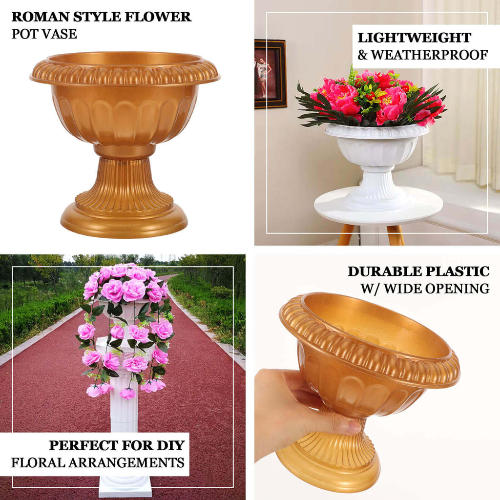 4 - Pack Plastic Flower Pot Vases Roman Style White - Classic Floral Urn Planter Table Centerpieces 6" - Bell Racket Store