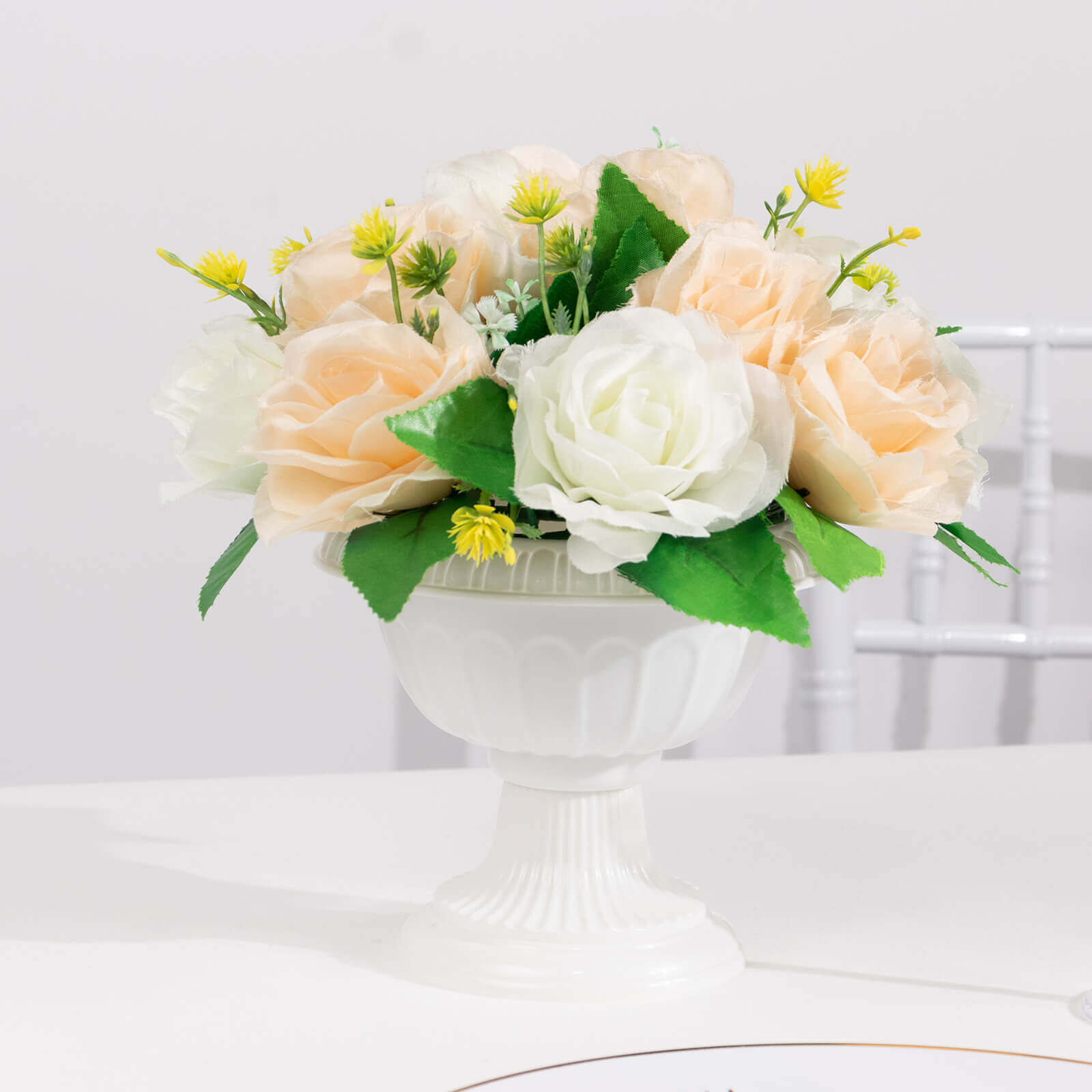 4 - Pack Plastic Flower Pot Vases Roman Style White - Classic Floral Urn Planter Table Centerpieces 6" - Bell Racket Store