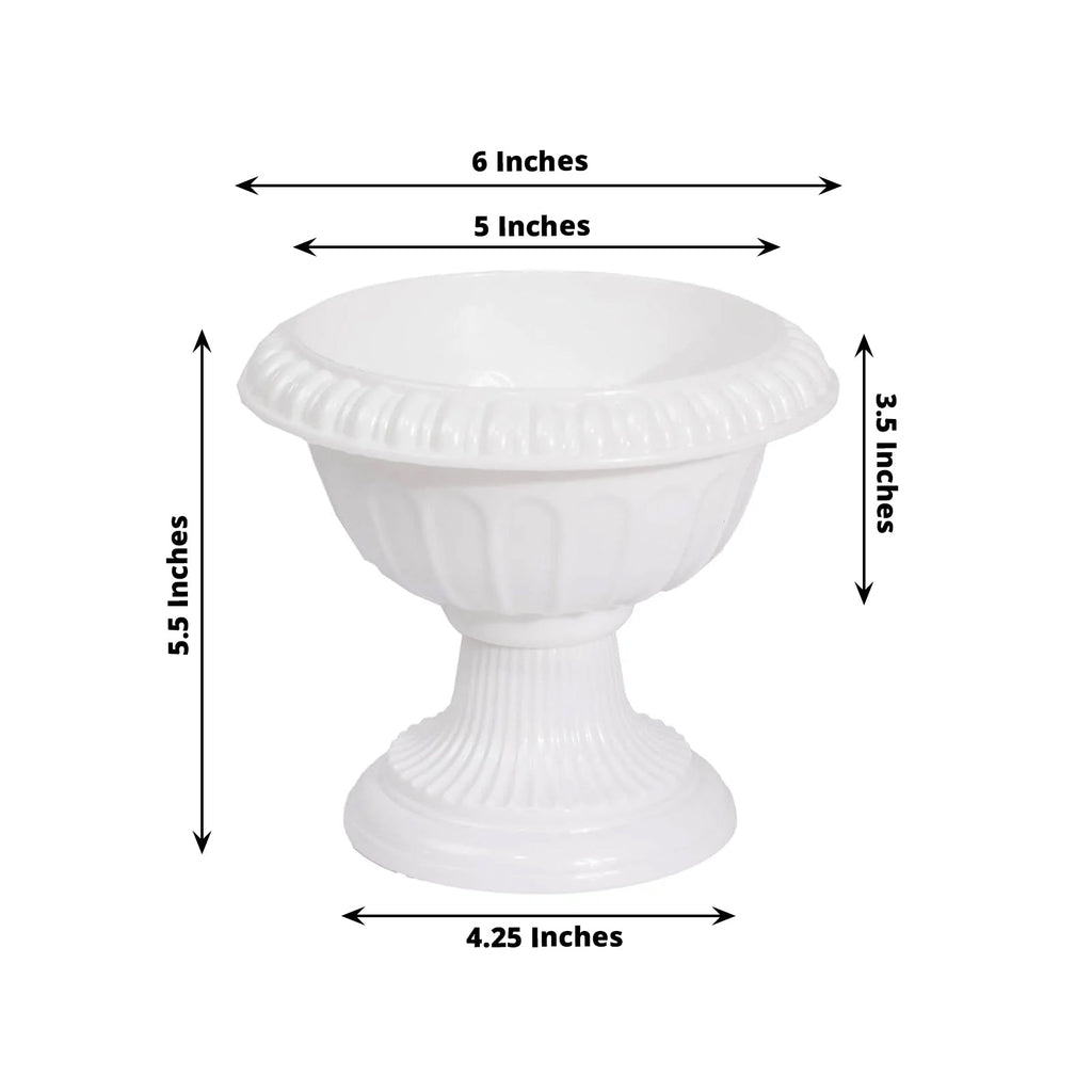 4 - Pack Plastic Flower Pot Vases Roman Style White - Classic Floral Urn Planter Table Centerpieces 6" - Bell Racket Store