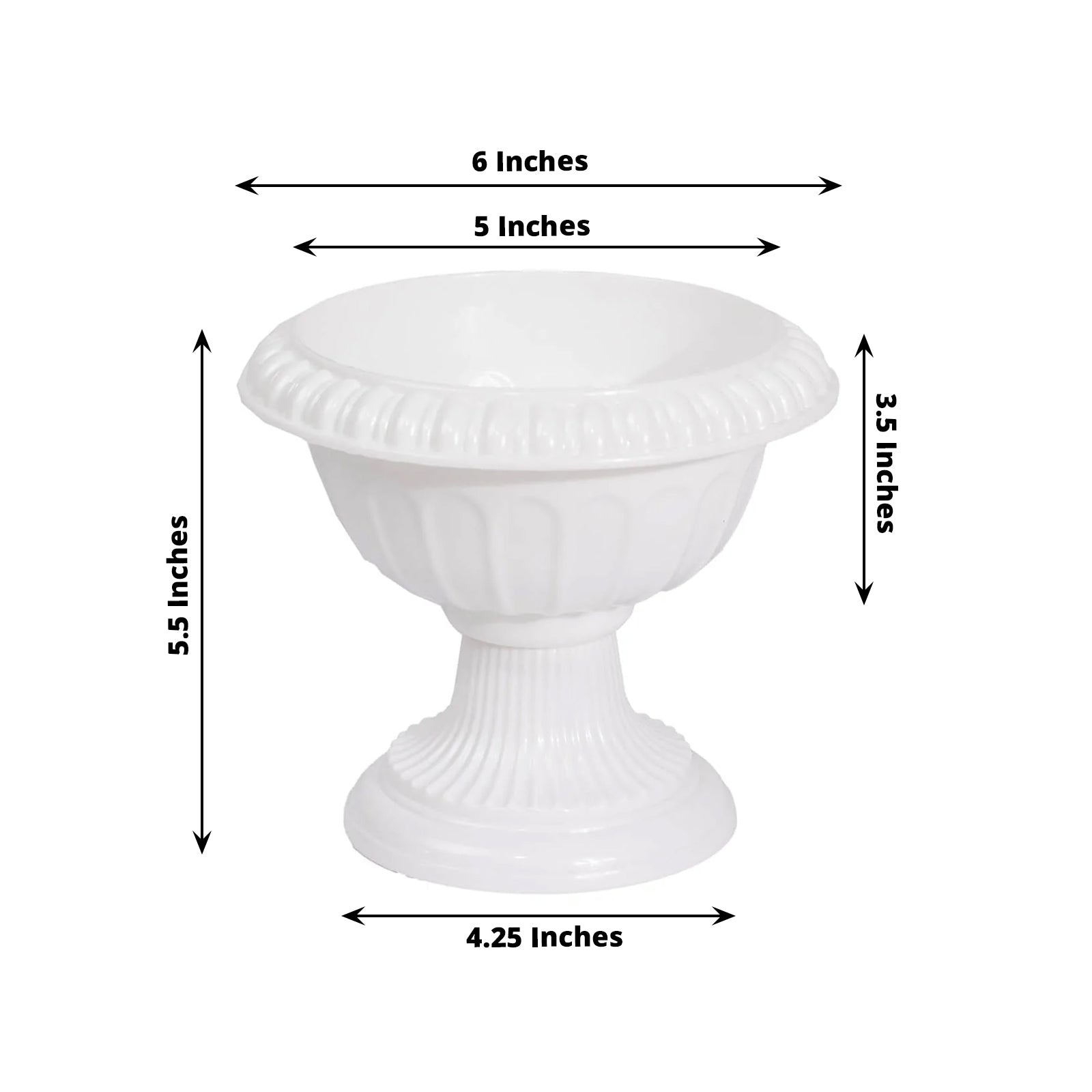 4 - Pack Plastic Flower Pot Vases Roman Style White - Classic Floral Urn Planter Table Centerpieces 6" - Bell Racket Store