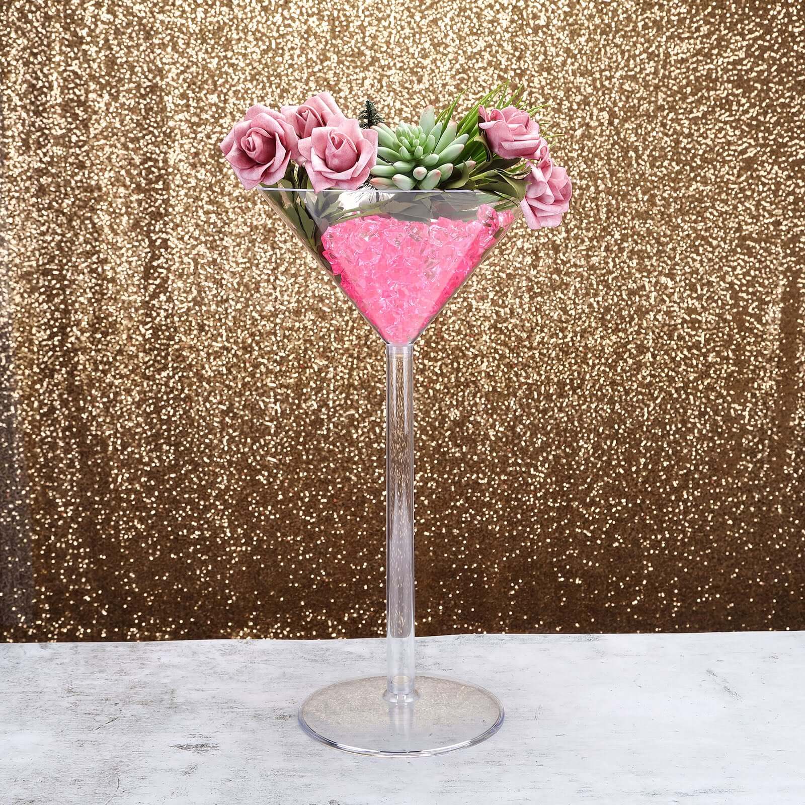 4 - Pack Plastic Flower Vases Martini Glass Design Clear - Fillable Long Stem Event Centerpieces 18" - Bell Racket Store