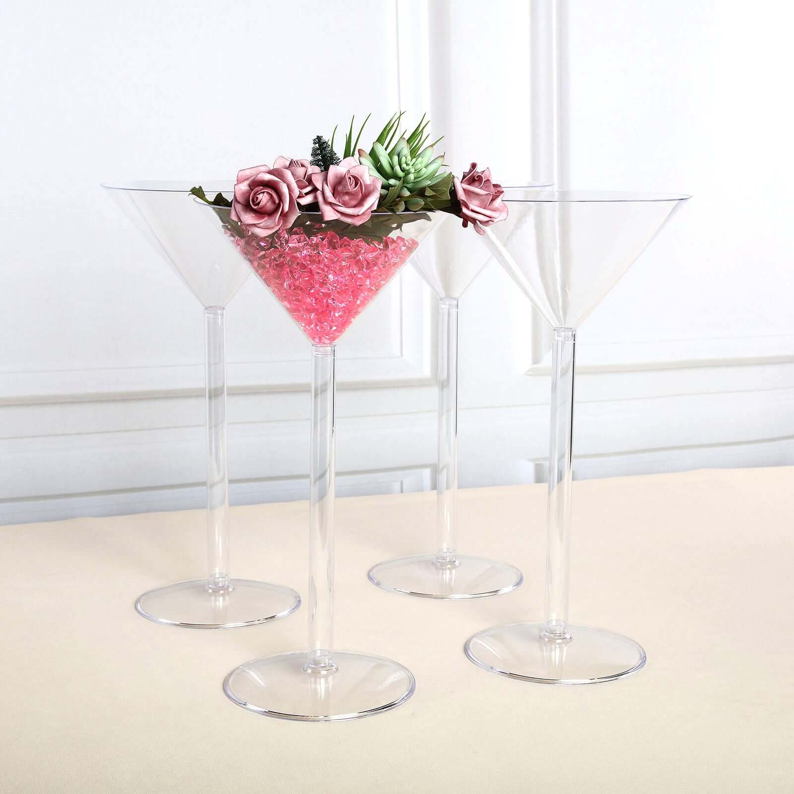 4 - Pack Plastic Flower Vases Martini Glass Design Clear - Fillable Long Stem Event Centerpieces 18" - Bell Racket Store