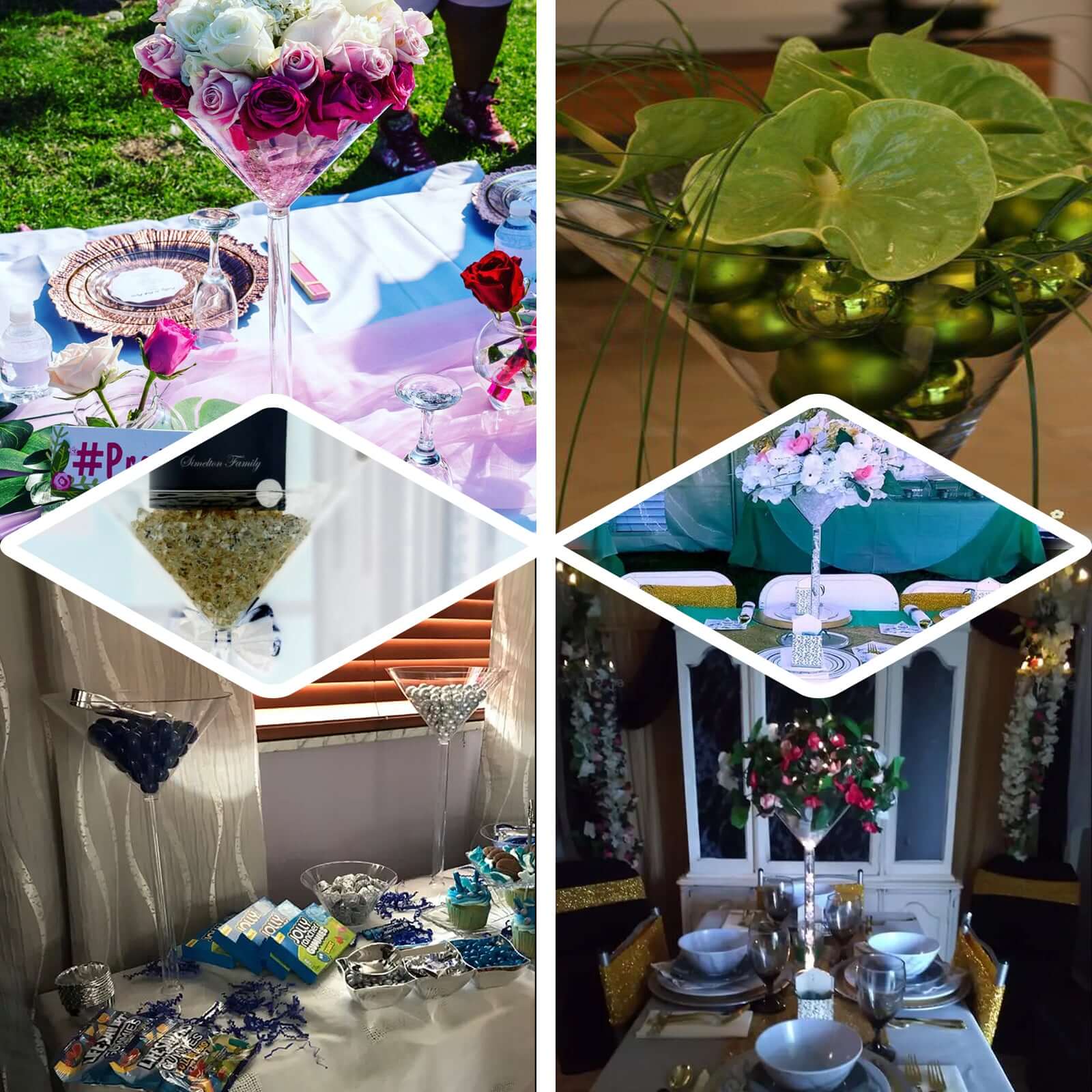 4 - Pack Plastic Flower Vases Martini Glass Design Clear - Fillable Long Stem Event Centerpieces 18" - Bell Racket Store