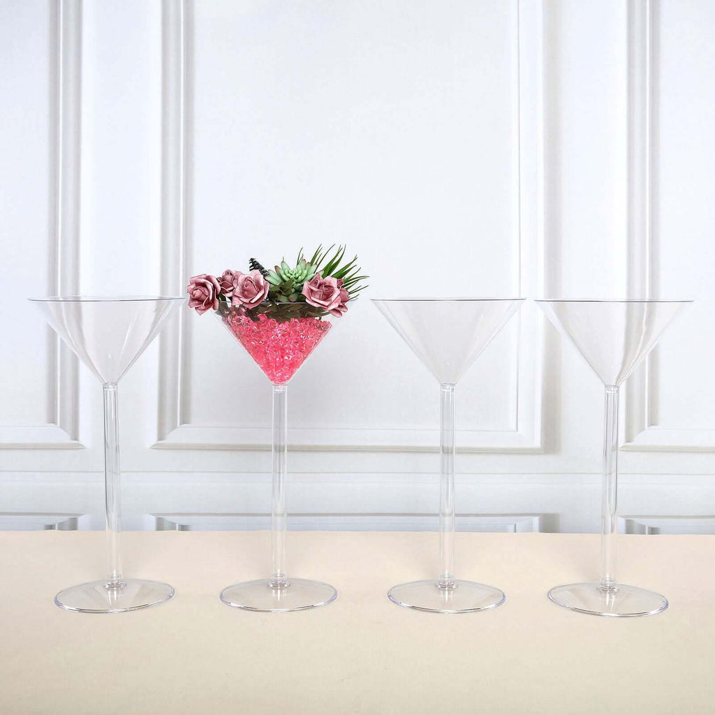 4 - Pack Plastic Flower Vases Martini Glass Design Clear - Fillable Long Stem Event Centerpieces 18" - Bell Racket Store