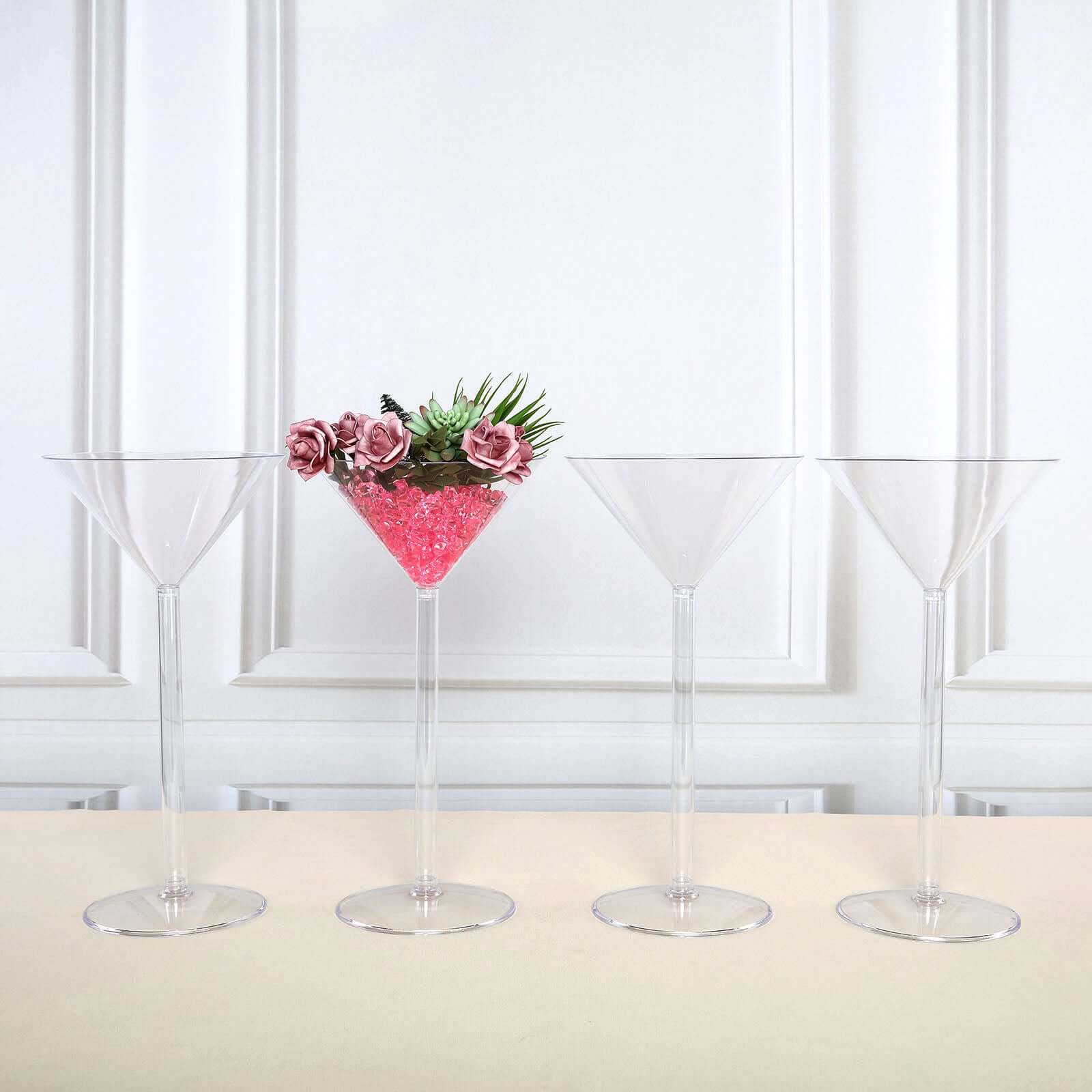 4 - Pack Plastic Flower Vases Martini Glass Design Clear - Fillable Long Stem Event Centerpieces 18" - Bell Racket Store