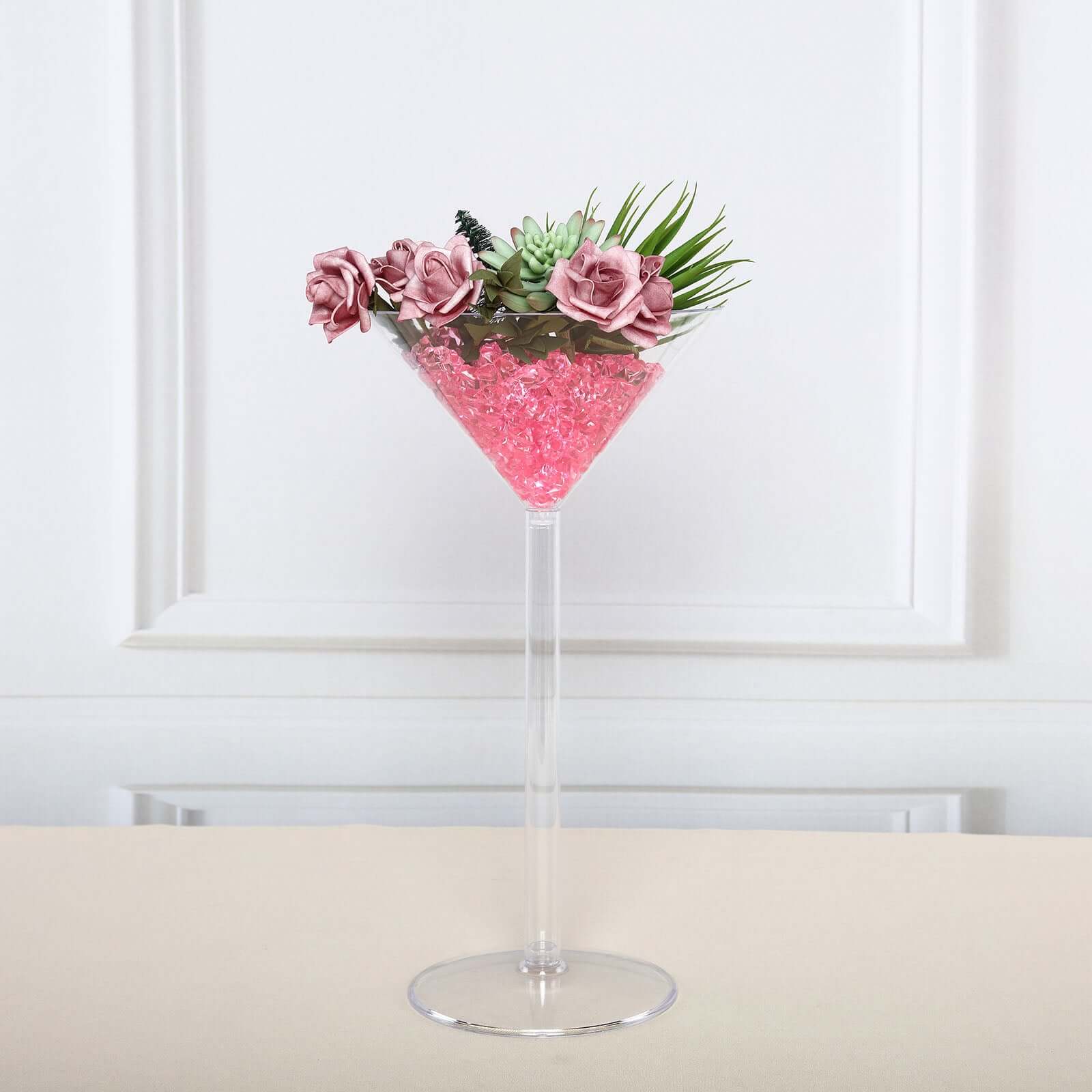 4 - Pack Plastic Flower Vases Martini Glass Design Clear - Fillable Long Stem Event Centerpieces 18" - Bell Racket Store