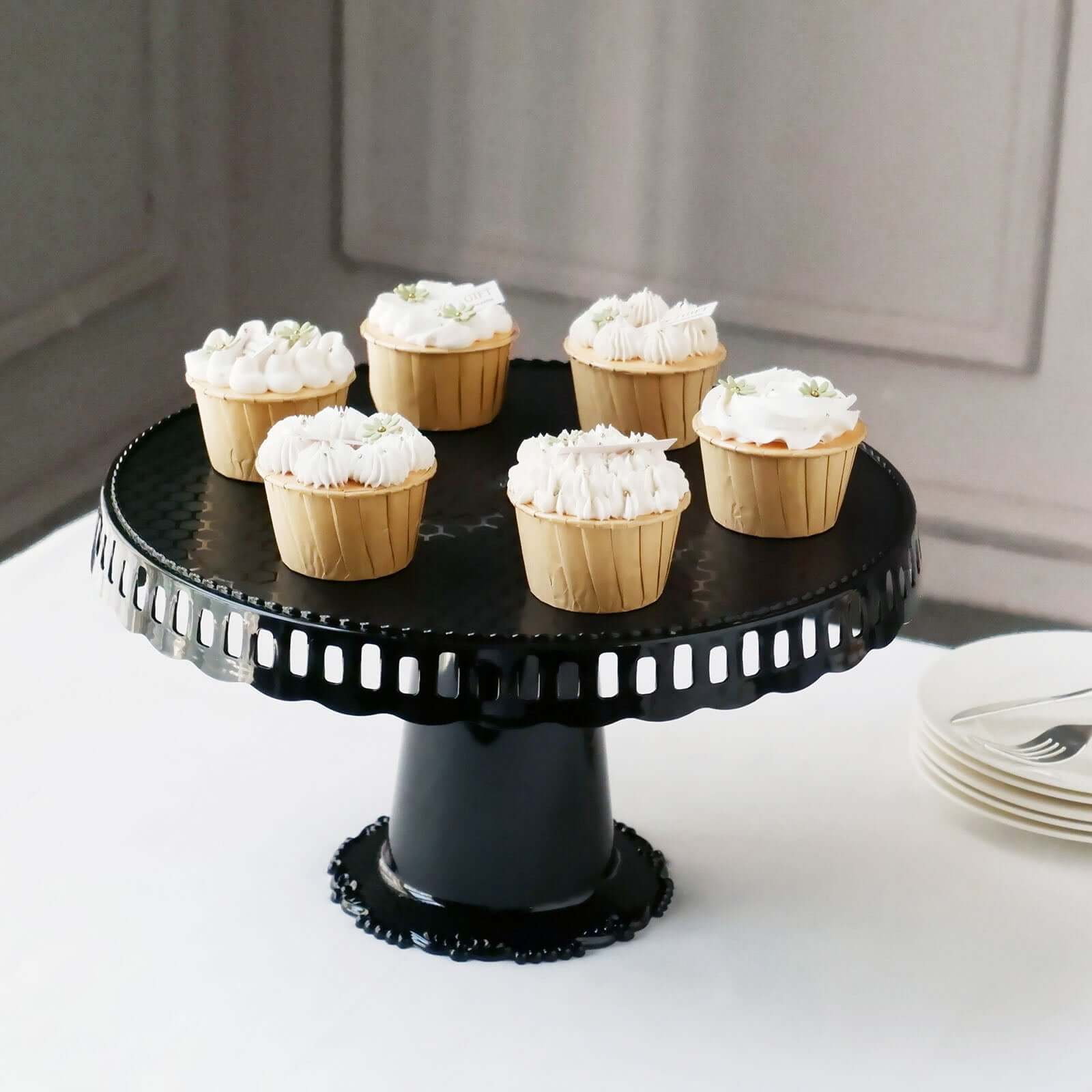 4 - Pack Plastic Round Pedestal Cake Stands Black for Dessert Presentation 13" - Bell Racket Store