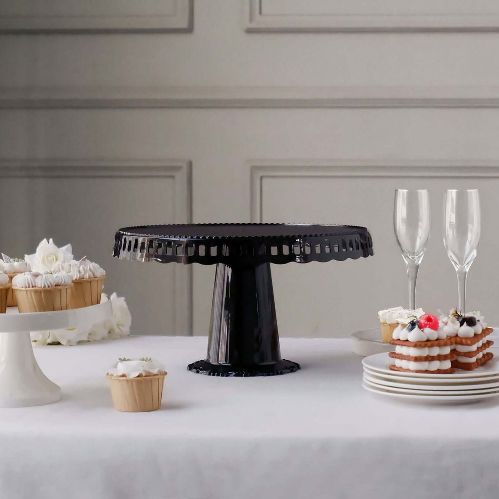 4 - Pack Plastic Round Pedestal Cake Stands Black for Dessert Presentation 13" - Bell Racket Store