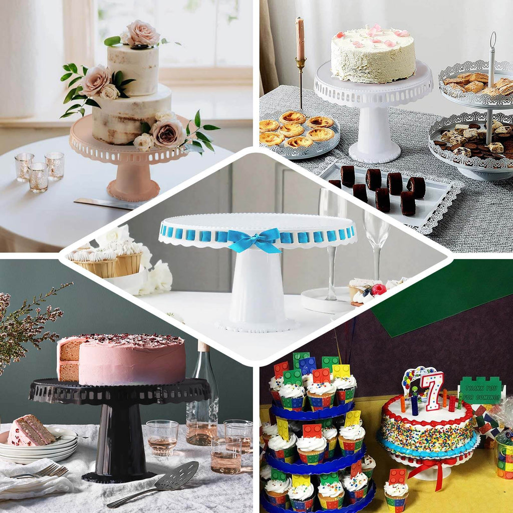 4 - Pack Plastic Round Pedestal Cake Stands Blush - Hollow Ribbon Trim Edges 13" - Bell Racket Store