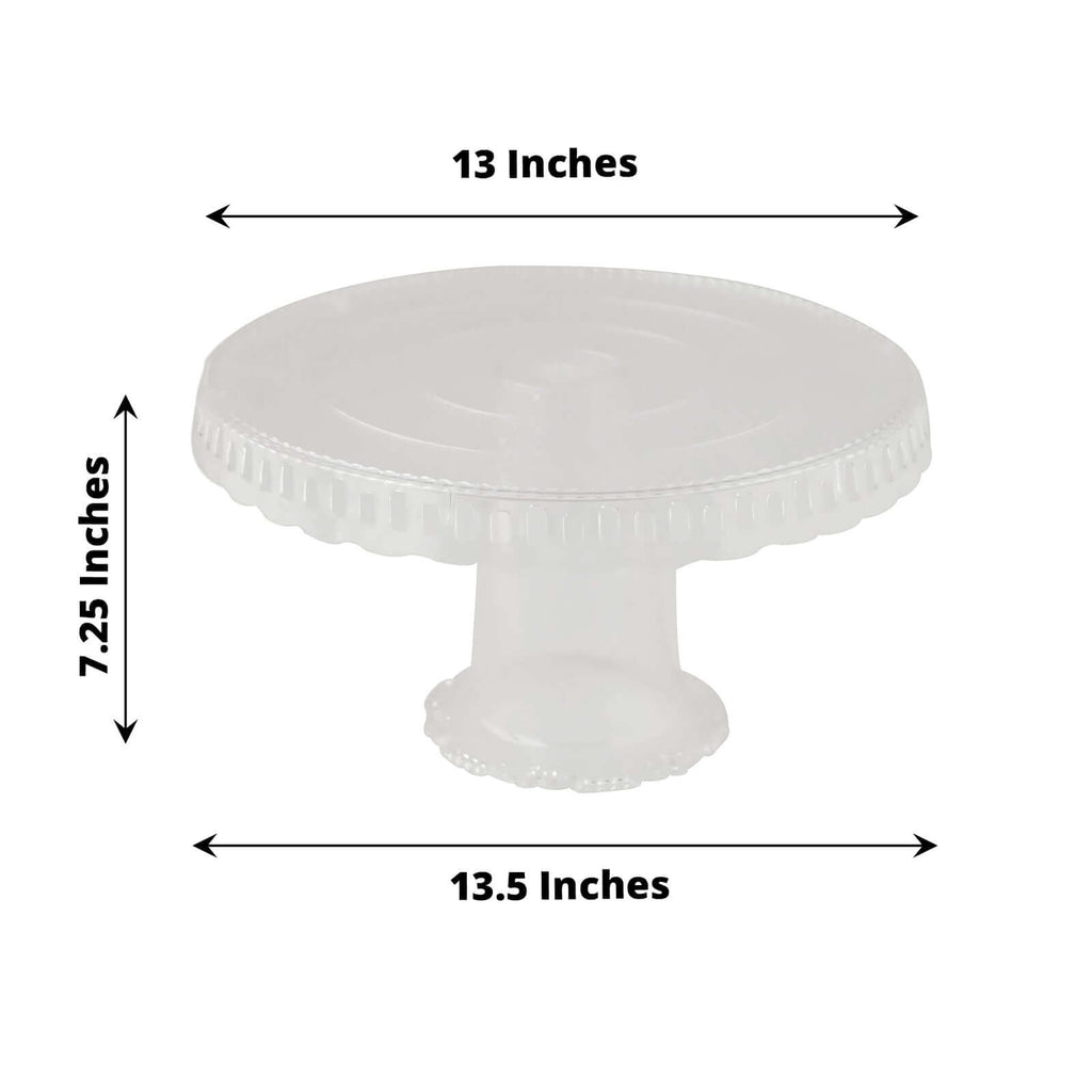 4 - Pack Plastic Round Pedestal Cake Stands Clear - Reusable Cupcake Pastry Display Risers with Hollow Ribbon Trim Edges for Stylish Dessert Presentation 13" - Bell Racket Store