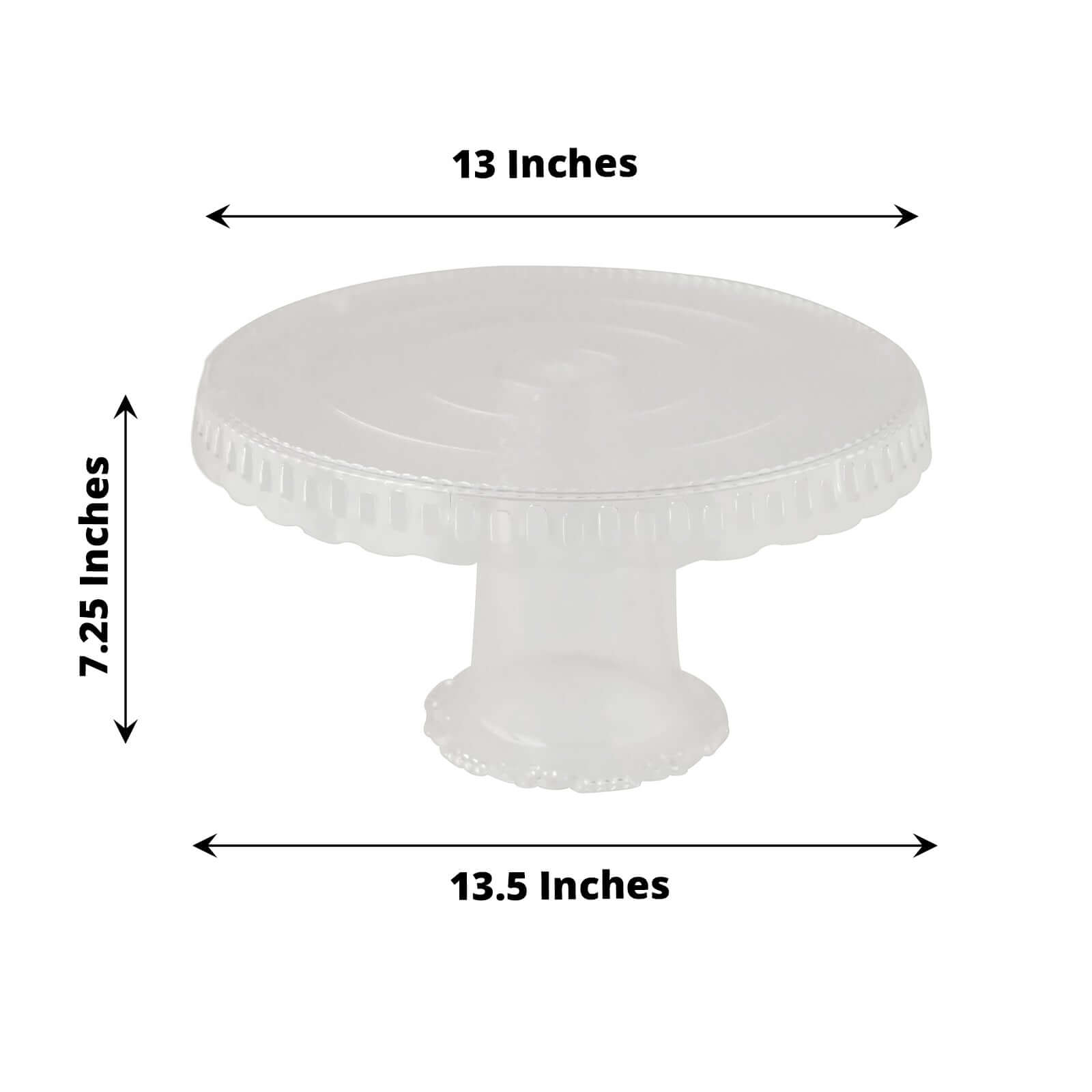 4 - Pack Plastic Round Pedestal Cake Stands Clear - Reusable Cupcake Pastry Display Risers with Hollow Ribbon Trim Edges for Stylish Dessert Presentation 13" - Bell Racket Store