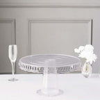 4 - Pack Plastic Round Pedestal Cake Stands Clear - Reusable Cupcake Pastry Display Risers with Hollow Ribbon Trim Edges for Stylish Dessert Presentation 13" - Bell Racket Store