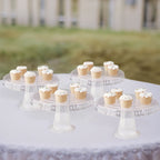 4 - Pack Plastic Round Pedestal Cake Stands Clear - Reusable Cupcake Pastry Display Risers with Hollow Ribbon Trim Edges for Stylish Dessert Presentation 13" - Bell Racket Store