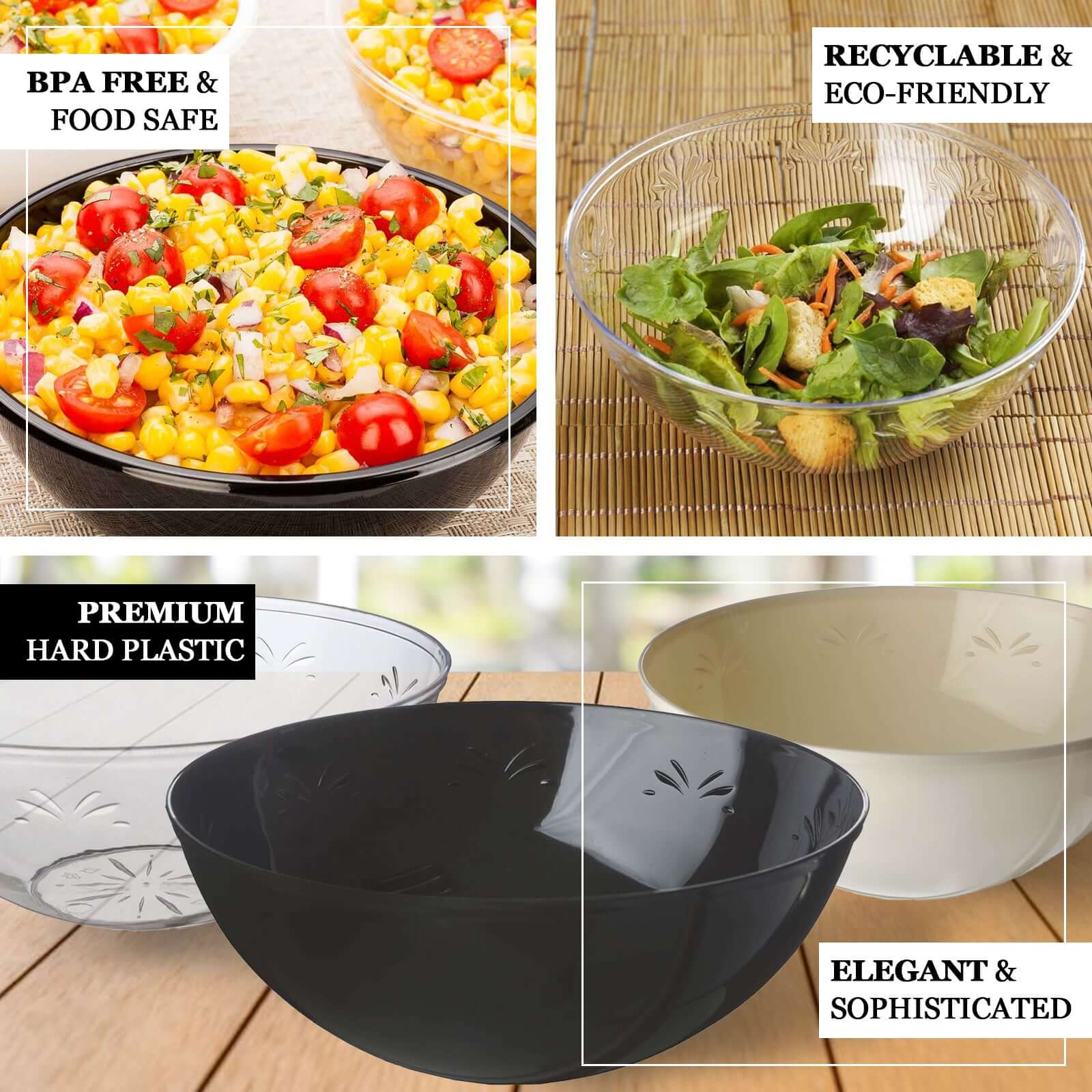 4 - Pack Plastic Salad Bowls Clear - Sturdy Medium Disposable Dishes for Parties 32oz - Bell Racket Store