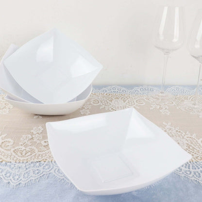 4 - Pack Plastic Serving Bowls White Square - Lightweight Medium Disposable Dishes for Events 32oz - NestOCart