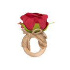 4 Pack Red Artificial Rose Flower Wooden Napkin Holders, Farmhouse Country Floral Napkin Rings - 4" - Bell Racket Store