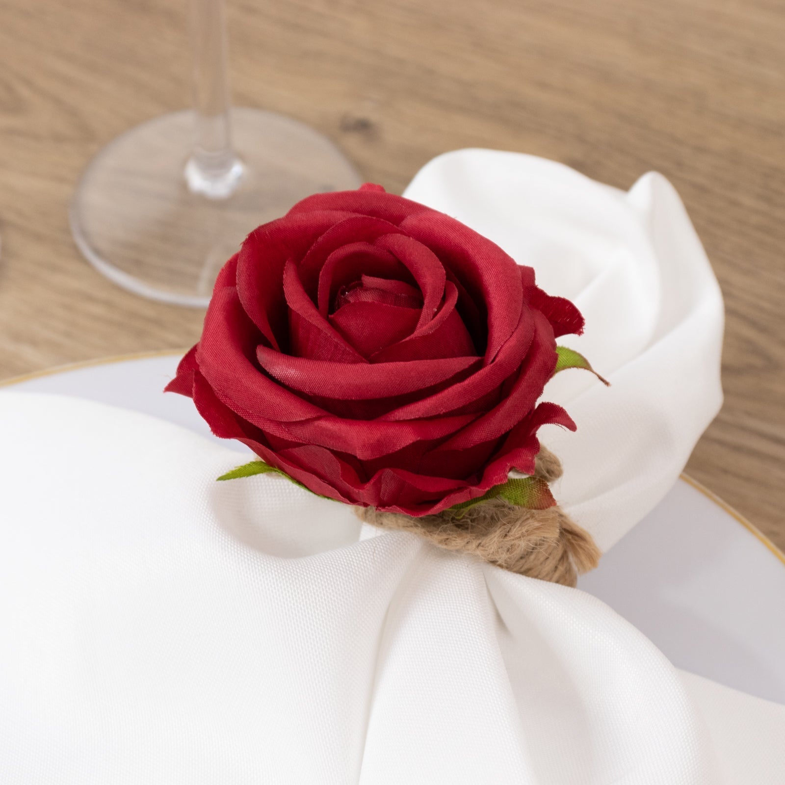 4 Pack Red Artificial Rose Flower Wooden Napkin Holders, Farmhouse Country Floral Napkin Rings - 4" - Bell Racket Store