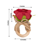 4 Pack Red Artificial Rose Flower Wooden Napkin Holders, Farmhouse Country Floral Napkin Rings - 4" - Bell Racket Store