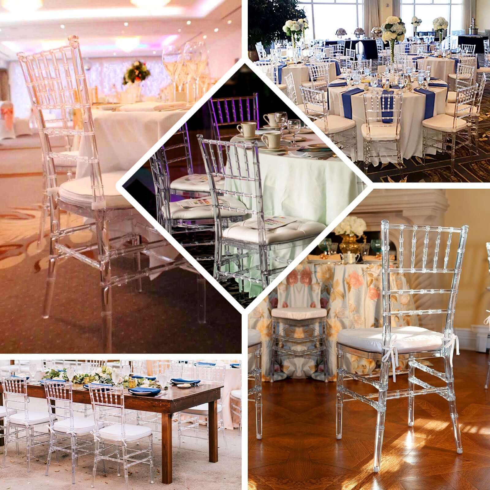 4 Pack Resin Chiavari Chairs Transparent and Stackable Clear - Sleek Armless Design for Weddings & Gatherings - Bell Racket Store
