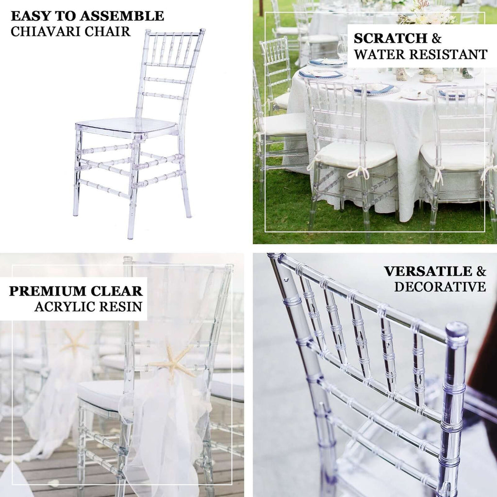 4 Pack Resin Chiavari Chairs Transparent and Stackable Clear - Sleek Armless Design for Weddings & Gatherings - Bell Racket Store
