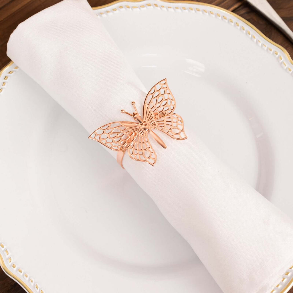 4 Pack Rose Gold Metal Butterfly Napkin Rings, Decorative Laser Cut Cloth Napkin Holders - Bell Racket Store