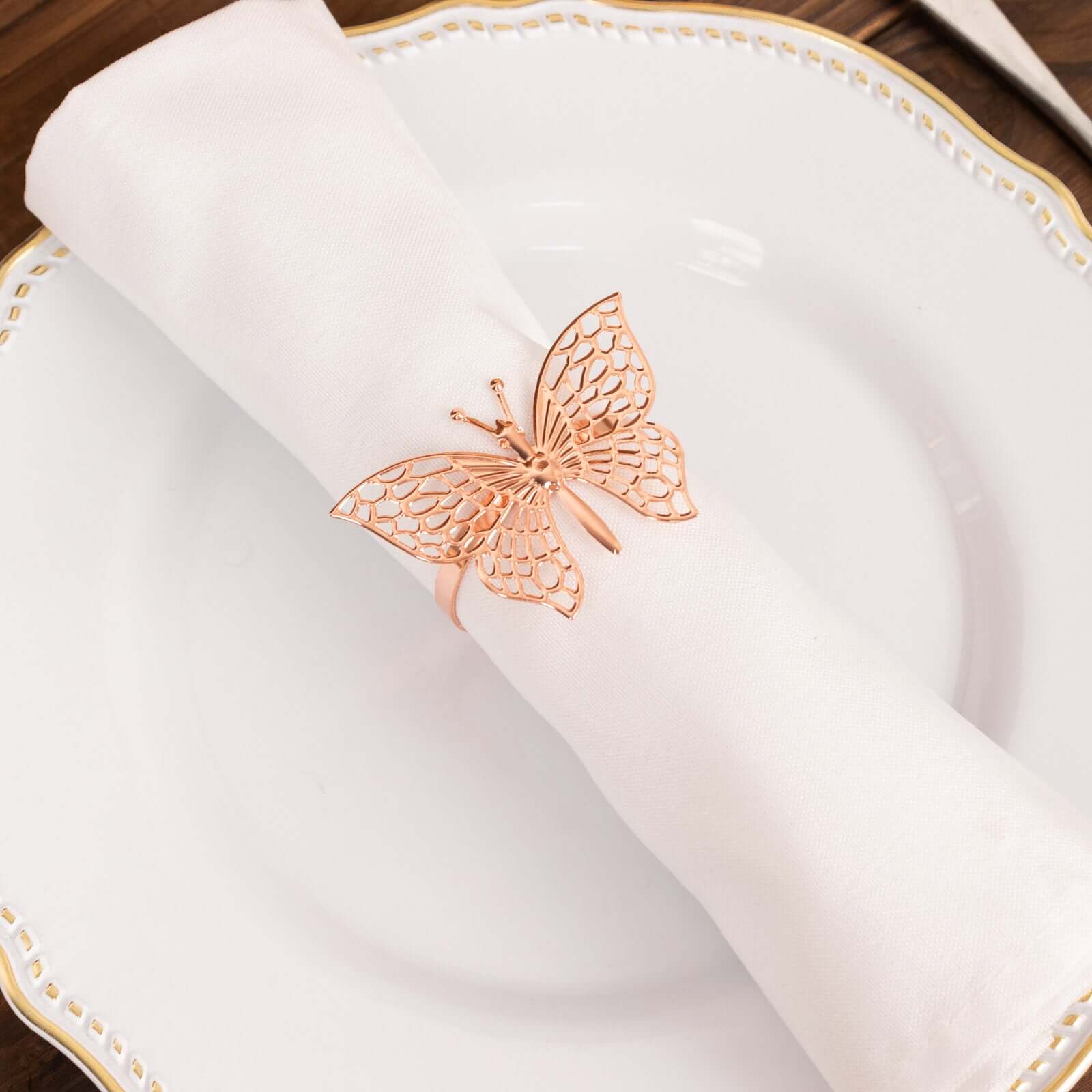 4 Pack Rose Gold Metal Butterfly Napkin Rings, Decorative Laser Cut Cloth Napkin Holders - Bell Racket Store