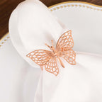 4 Pack Rose Gold Metal Butterfly Napkin Rings, Decorative Laser Cut Cloth Napkin Holders - Bell Racket Store