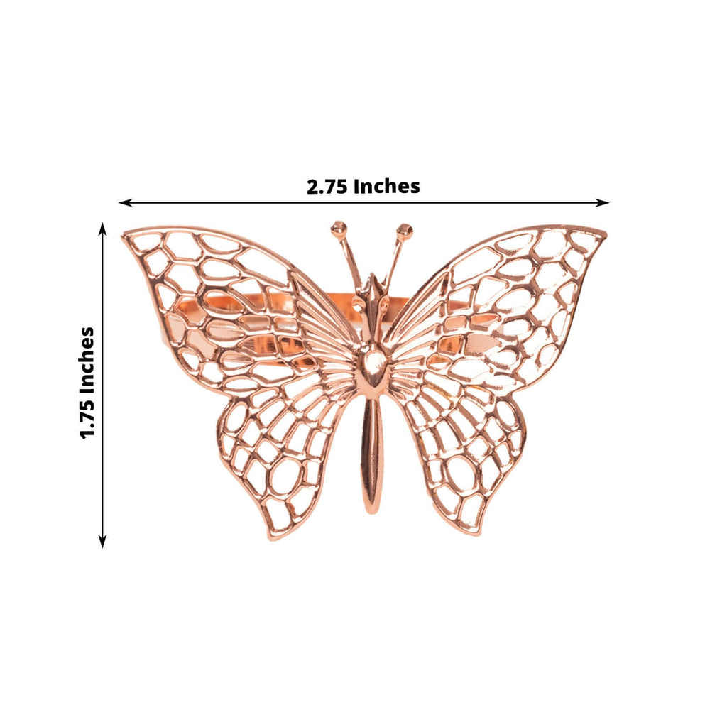 4 Pack Rose Gold Metal Butterfly Napkin Rings, Decorative Laser Cut Cloth Napkin Holders - Bell Racket Store