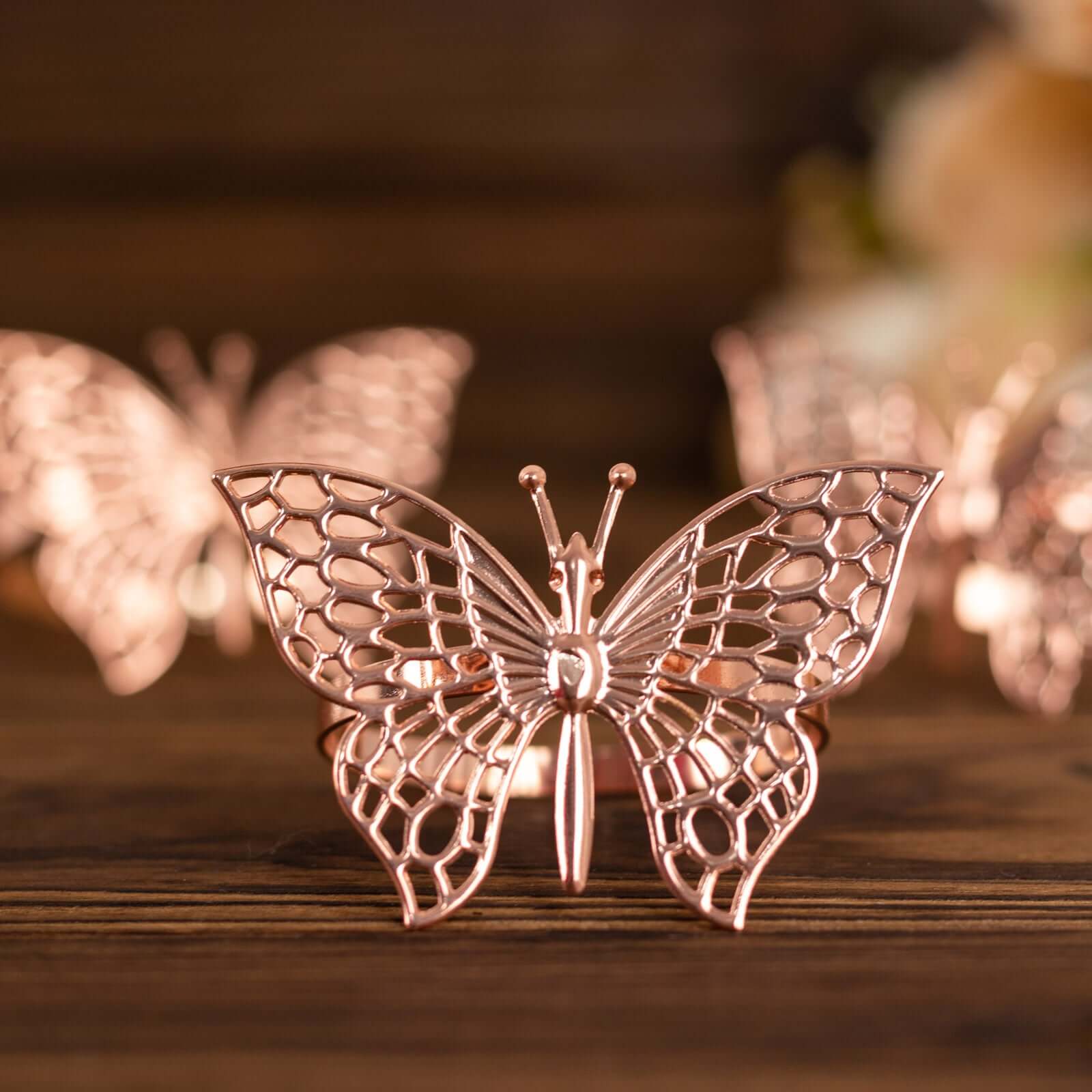 4 Pack Rose Gold Metal Butterfly Napkin Rings, Decorative Laser Cut Cloth Napkin Holders - Bell Racket Store