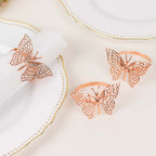 4 Pack Rose Gold Metal Butterfly Napkin Rings, Decorative Laser Cut Cloth Napkin Holders - Bell Racket Store