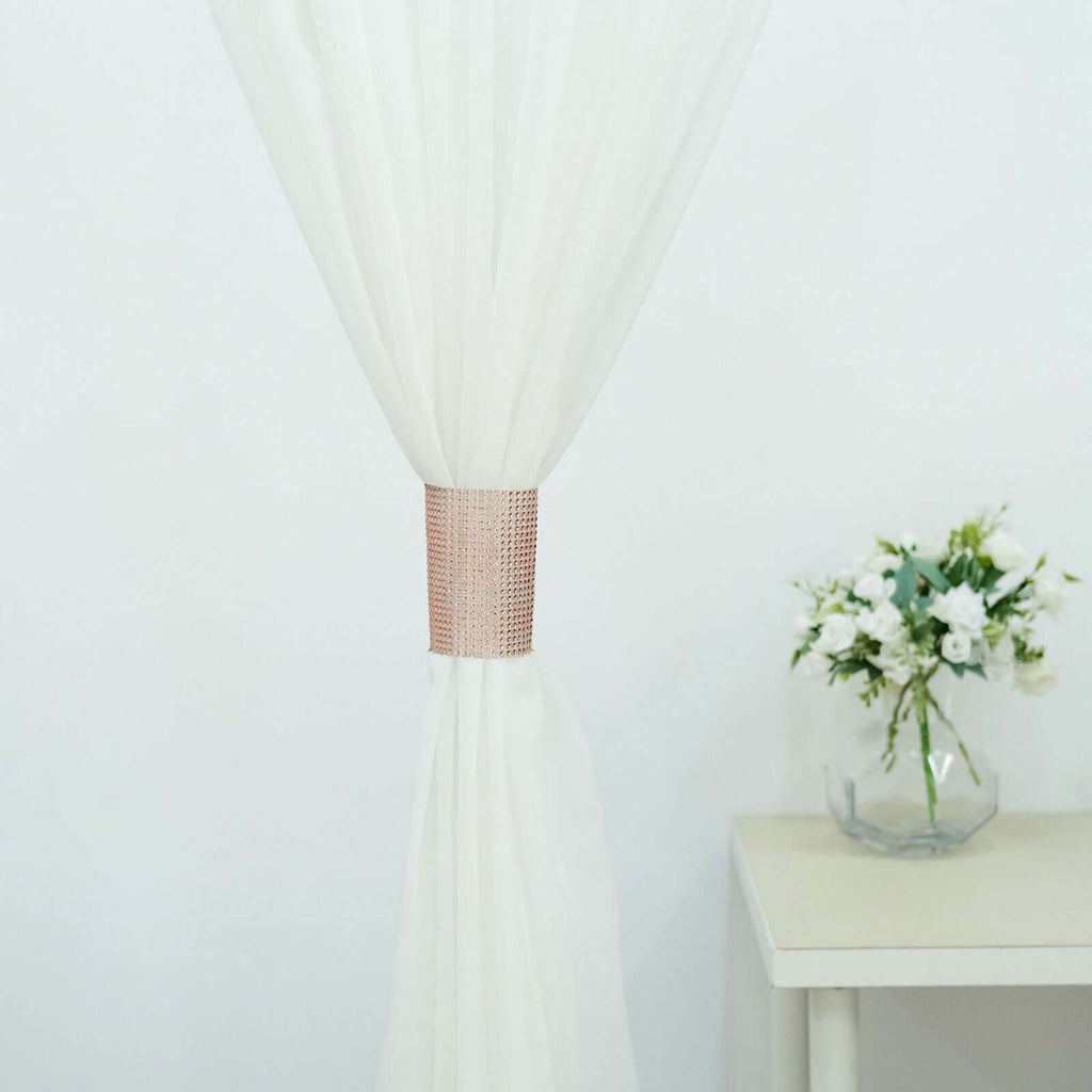 4 Pack Rose Gold Rhinestone Mesh Velcro Backdrop Curtain Bands, Large Chair Sash Clip Tie Backs - 5"X10" - Bell Racket Store