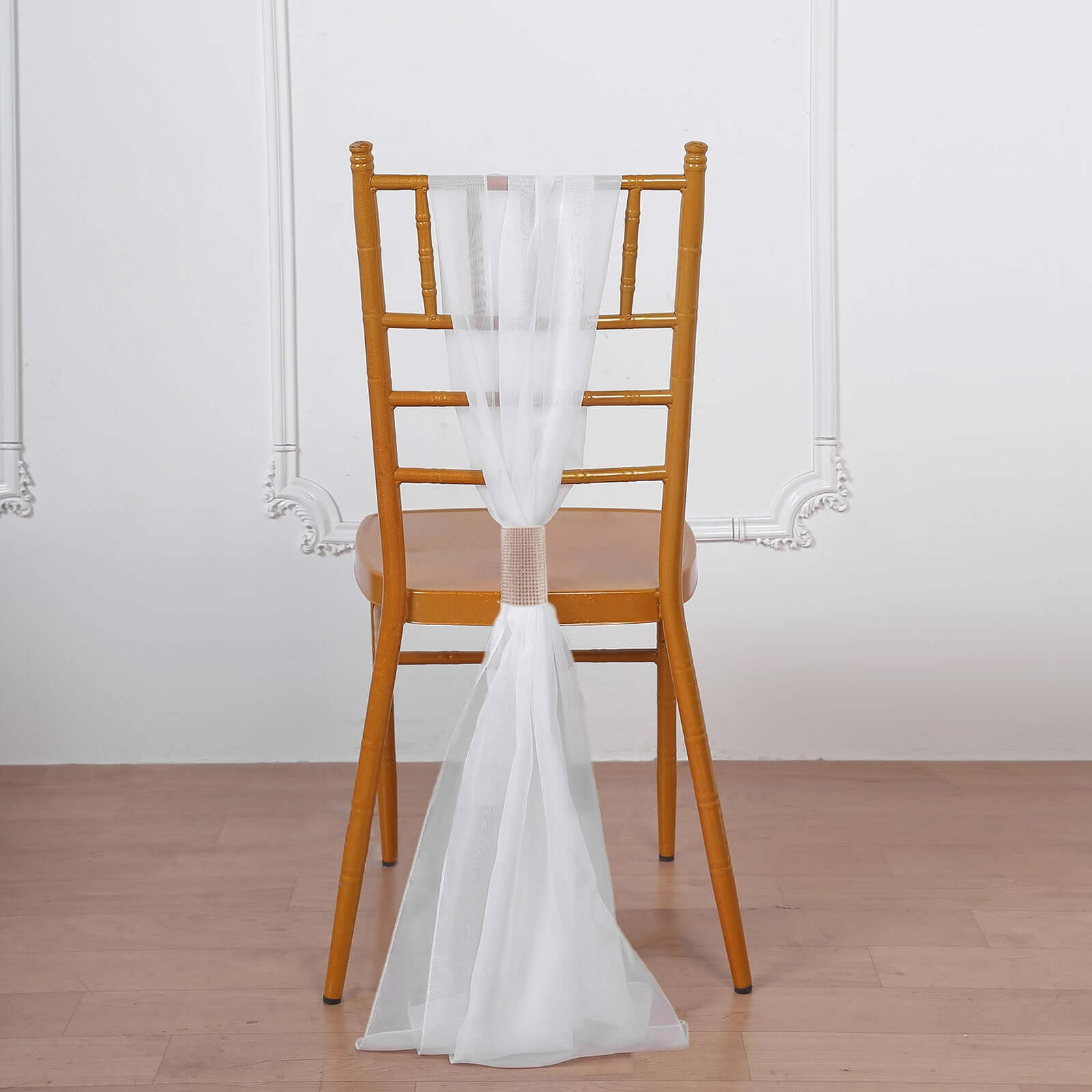 4 Pack Rose Gold Rhinestone Mesh Velcro Backdrop Curtain Bands, Large Chair Sash Clip Tie Backs - 5"X10" - Bell Racket Store