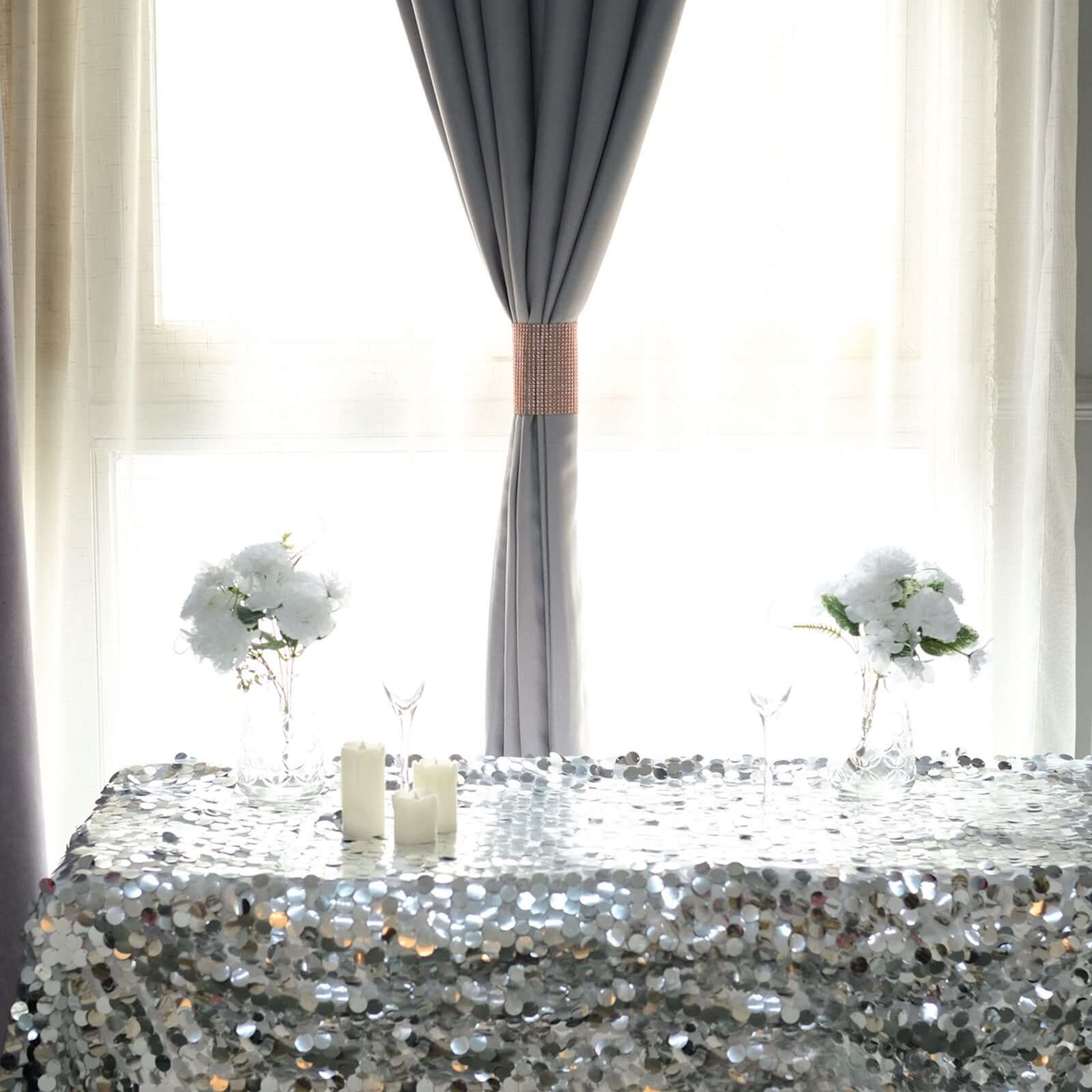 4 Pack Rose Gold Rhinestone Mesh Velcro Backdrop Curtain Bands, Large Chair Sash Clip Tie Backs - 5"X10" - Bell Racket Store